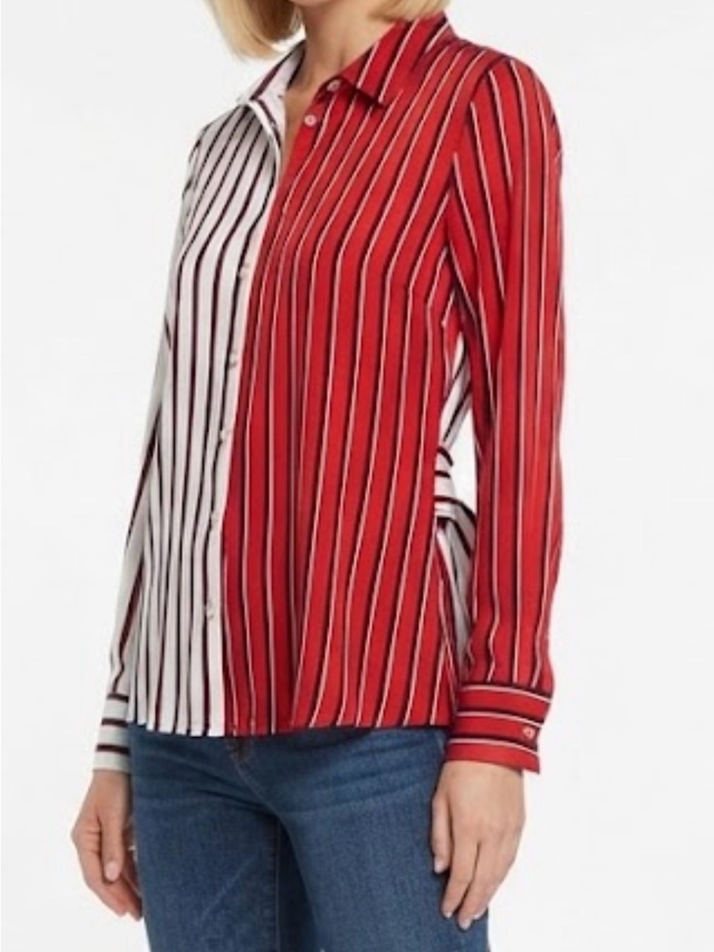 Tommy Hilfiger Two-Tone Vertical-Stripe Button-Down — Red & White